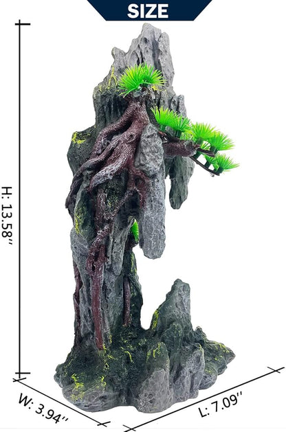 Tall Aquarium Mountain View Stone Decorations Aquarium Ornament Rock Cave Landscape Artificial Mountain Hill View Fish Tank Caves for Betta Hiding Reptile Aquarium Supply