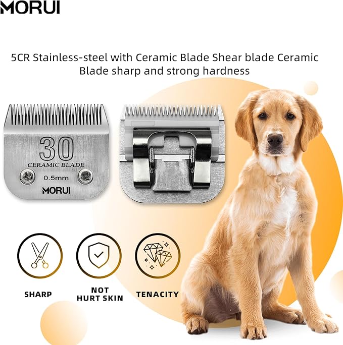 30 Cut Length 1/50"(0.5mm) Detachable Ceramic Pet Dog Clipper Blades Compatible with Most Andis,Oster A5 Wahl KM Series Clippers