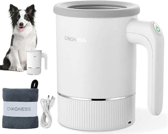 DOGNESS Automatic Dog Paw Cleaner, Rechargeable Paw Washer for Dogs Portable Electric Paw Cleaner Cup for Medium to Large Dogs (White)