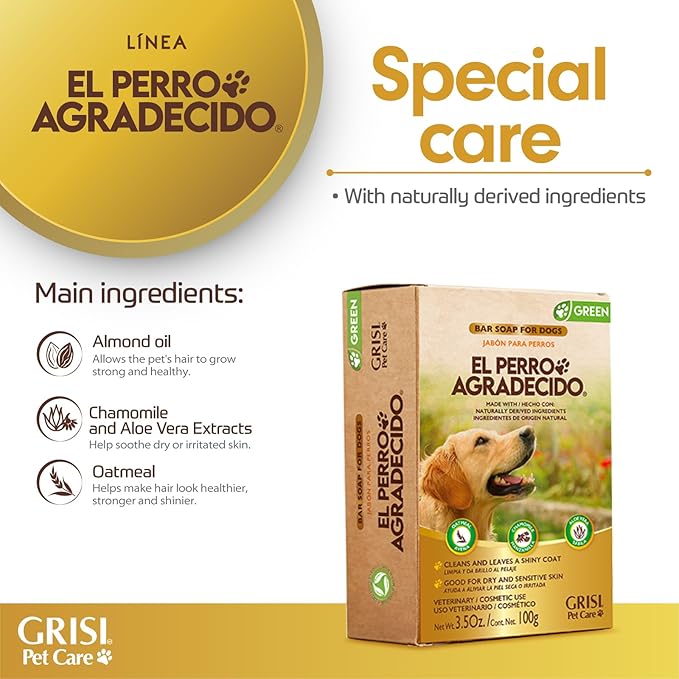 Perro Agradecido ® Oatmeal Soap, Dog Soap, Sensitive Skin, Conditions, Shiny Coat, Ingredients of Natural Origin, 5-Pack, 3.5 Oz Each, 5 Soaps