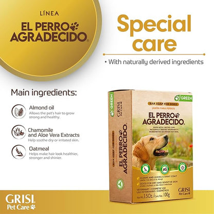Perro Agradecido ® Oatmeal Soap, Dog Soap, Sensitive Skin, Conditions, Shiny Coat, Ingredients of Natural Origin, 5-Pack, 3.5 Oz Each, 5 Soaps