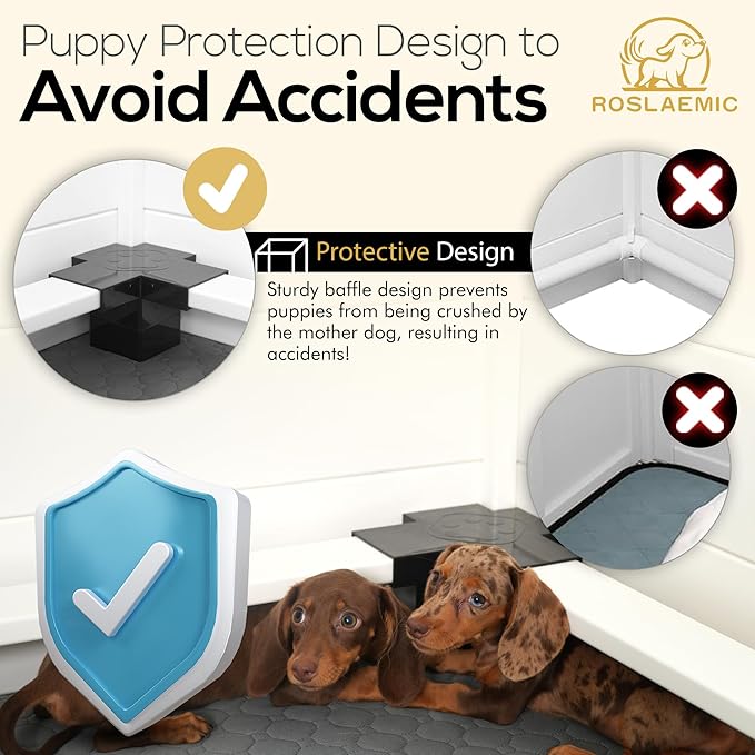 48" x 48" Whelping Box for Large Breed Dogs with Rails, Suitable for Large/Medium Dogs, White