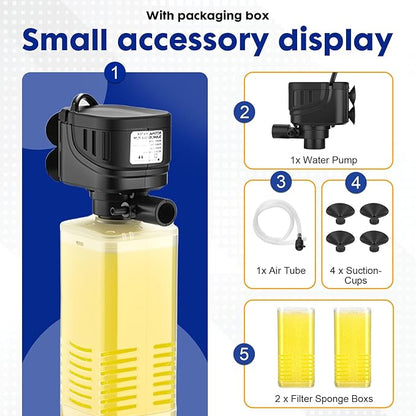 320 GPH Aquarium Filter lnternal Submersible Pump for 40 to 100 Gal Tanks ，Wave maker 4 in 1 ，Biochemical Filtration Powerful Pump/Pond Clear