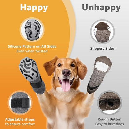 Double Sides Non-Slip Dog Socks to Prevent Licking Paws - Strong Traction for Hardwood Floors, Senior Dogs, Paw Protector, Dog Socks with Grippers - Size Medium