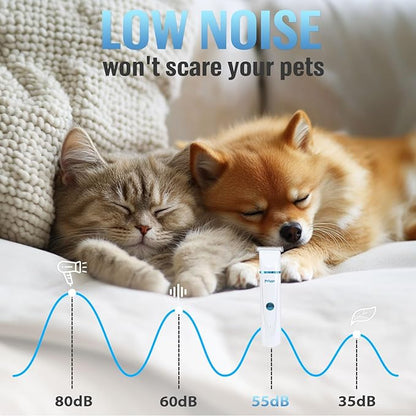 3-in-1 Dog Grooming Clippers Kit - Rechargeable Low Noise Pet Trimmer Set with Paw Trimmer, Cordless Nail Grinder, Shaver for Small Dogs & Cats - Includes 4 Guide Combs & USB Cable