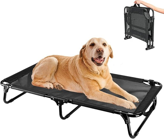 Elevated Dog Bed, Foldable Pet Bed with No Assembly, Cooling Raised Bed with Breathable Mesh, No-Slip Feet Durable Dog Cots Beds for Indoor & Outdoor Use, Black (L:43"x23"x7")