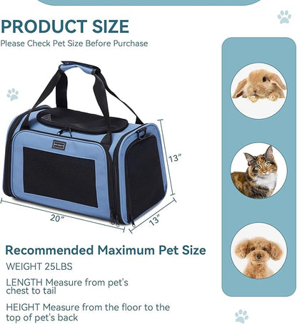 PETSFIT Dog Carrier for Small Dogs, Small Dogs Carrier Bag, Soft-Sided Pet Carrier with a Safety Leash for Pets Up to 25 Lbs (Large, Blue)