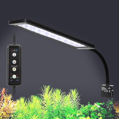 fishkeeper Clip On Aquarium LED Light, 24/7 Mode Full Spectrum Fish Tank Light with Timer, Adjustable 8 Color / 5 Brightness Simulate Sunrise-Day-Sunset-Moon for 15.74-22.83 inch Planted Tank 16W