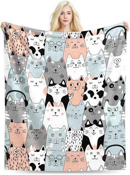 Cat Blanket, Cats Gifts for Girls Women, Cat Gift for Cats Lovers, Birthday Gifts Decor Throw Blanket 50"x60"