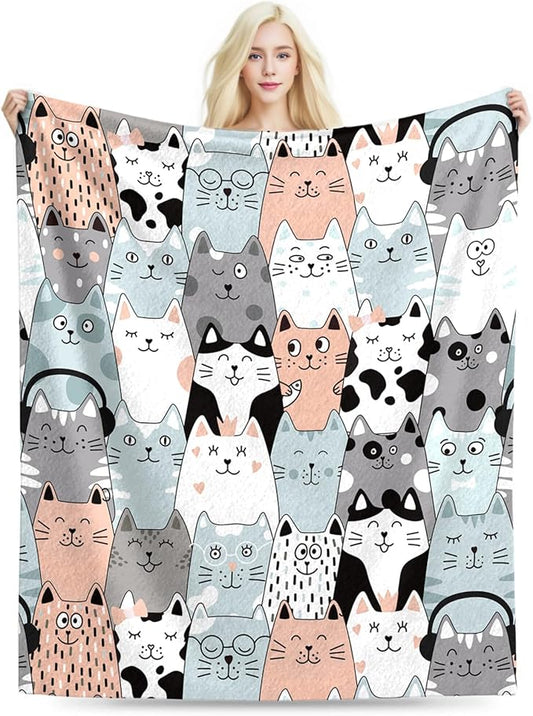 Cat Blanket, Cats Gifts for Girls Women, Cat Gift for Cats Lovers, Birthday Gifts Decor Throw Blanket 50"x60"