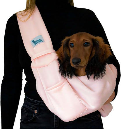 Pet Carrier for Small Dogs & Cats, Sling Carrier with Safety Buckle, Buttons and Front Pocket, Soft, Durable Design, Dog Carriers for Small Dogs 0-12 lbs, Dog Pouch Carrier (Light Pink)