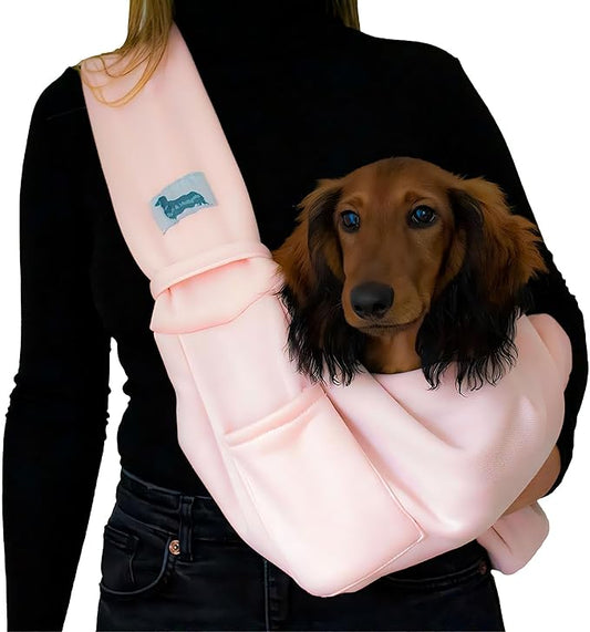 Pet Carrier for Small Dogs & Cats, Sling Carrier with Safety Buckle, Buttons and Front Pocket, Soft, Durable Design, Dog Carriers for Small Dogs 0-12 lbs, Dog Pouch Carrier (Light Pink)
