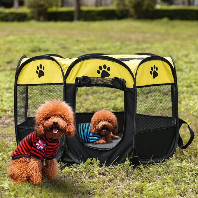 Pet Dog Puppy Playpen Dog Cat Tent Crates, Foldable Exercise Kennel Portable Playpen for Small Medium Dogs/Cats/Rabbits, Indoor Outdoor Travel Camping Use with Removable Zipper Top Green