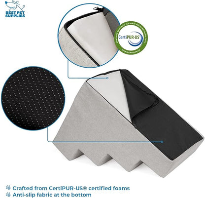 Best Pet Supplies Dog Stairs for Small Dogs & Cats, Foam Pet Steps Portable Ramp for Couch Sofa and High Bed Non-Slip Balanced Indoor Step Support, Paw Safe No Assembly - Sand, 4-Step