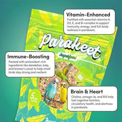 Mycelium Parakeet Superfood (5 LBS) | Organic Bird Seed for Parakeets & Small Pet Birds | Vitamin-Enhanced for Immunity, Brain & Heart Support | Non-GMO, Clean Ingredients, Made in USA