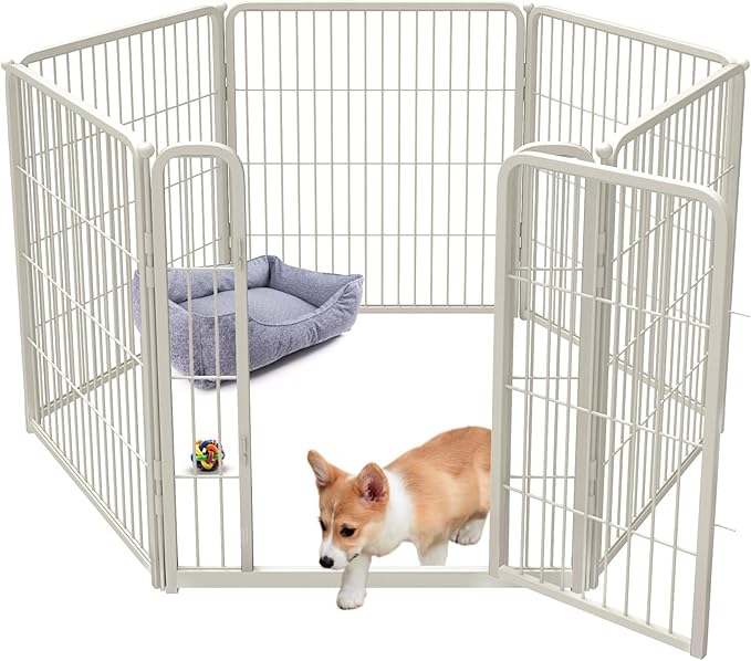 FXW Homeplus Dog Playpen for Indoor Use - Stress-Free and Safe Play, Heavy Duty 32 Inch 6 Panels Dog Pen for Puppies, Small and Medium Dogs, White_atented