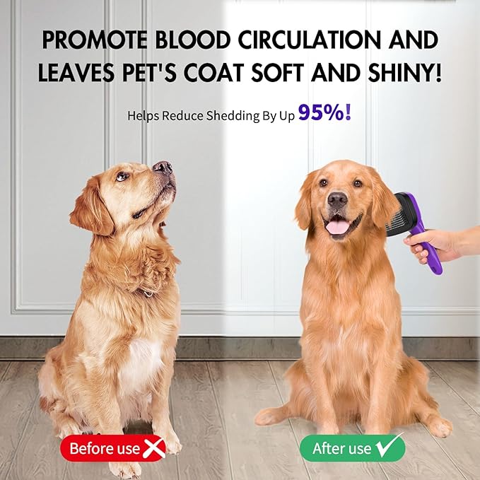 3 PCS Dog Grooming Brush Kit  Self Cleaning Slicker Brush for Shedding Short & Long Haired Dogs & Cats. Removes Loose Fur, Undercoat, Mats, Tangles for Small, Medium & Large Pets. Purple