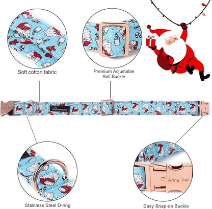 ARING PET Christmas Dog Collar-Cotton Blue Santa Claus Dog Collar with Bow, Adjustable Christmas Bowtie Dog Collars Pet Necklace with Metal Buckle for Girl&Boy Dogs