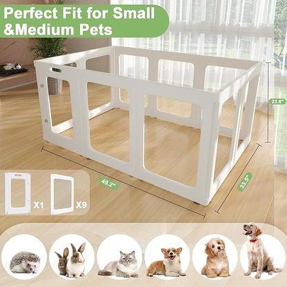 Clear Acrylic Dog Playpen Indoor, 24" Tall Puppy Play Pen with Door for Cat Bunny Small Animals, Transparent Doggie Fence Kennel Rabbit Ferret,Portable Pet Cages Easy Assemble, White, 10PCS