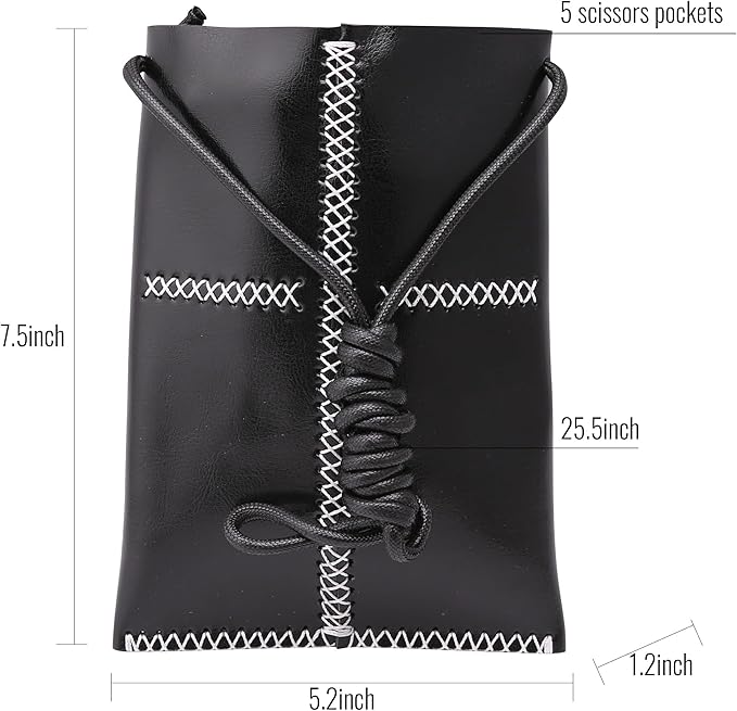 Dog Grooming Scissors Storage Bag: Hand-stitched, Show-quality Head Layer Calf Leather, Holds 5 Pairs of Dog Grooming Scissors Black