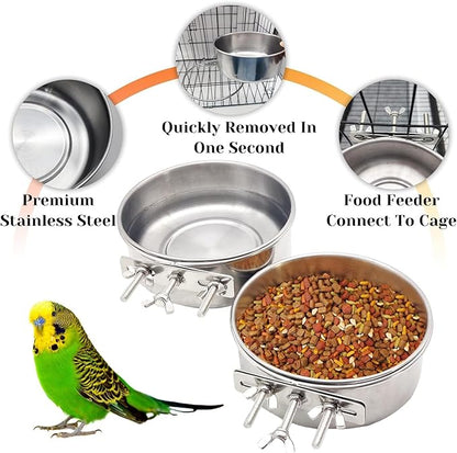 PINVNBY 2pcs Stainless Steel Bird Bowl Water Bowl Stainless Steel Bird Feeding Dish Cups for Parrot Parakeet African Greys Conure Cockatiels Lovebird (Diameter: 4.72 inches M)