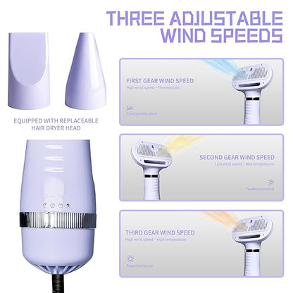 Spray Cat Brush for Shedding Pet Hair Dryer with Slicker Brush - Home Grooming Furry Portable Drying Blower for Short Straight Hair Cat - 3 in 1 Cleaning Brush for Cats and Dogs (PURPLE)