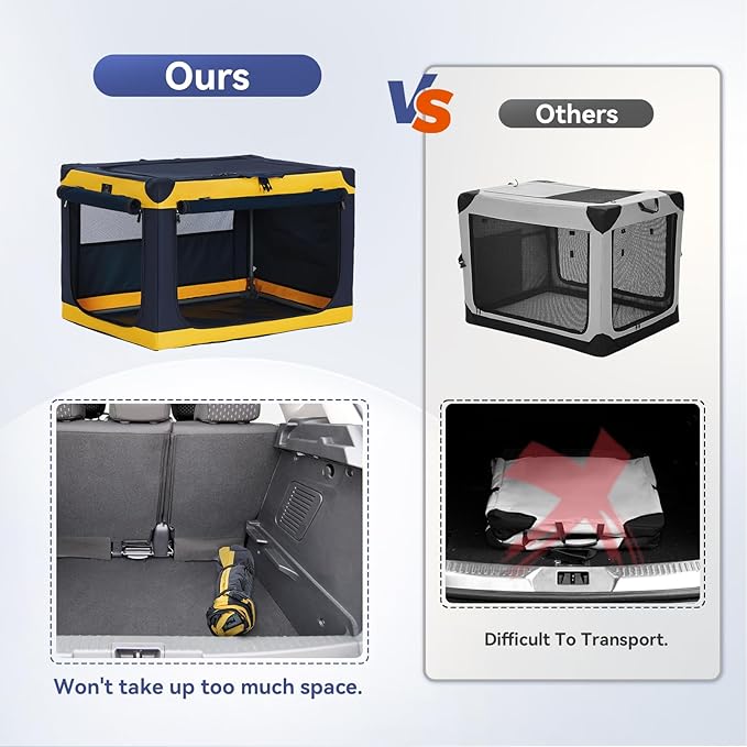 A4Pet Collapsible Dog Crate, Soft Dog Crate - 40 Inch Adjustable Stainless Steel Frame, Lightweight, Durable and Portable Crate with 3-Door, Travel Dog Kennel