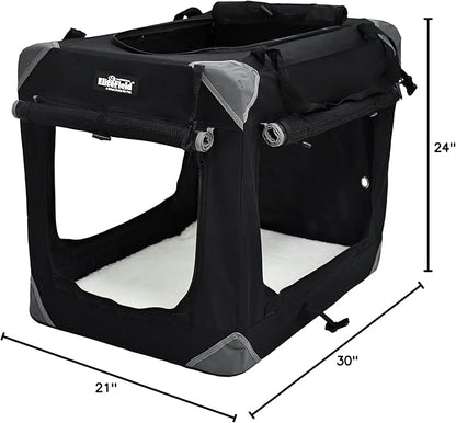EliteField 4-Door Folding Soft Dog Crate with Curtains, Carrying Bag and Fleece Bed (2 Year Warranty), Indoor & Outdoor Pet Home (30" L x 21" W x 24" H, Black+4 Door Curtains)