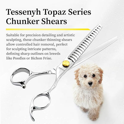Dog Grooming Scissors, 7.0" 18 Teeth Chunker Shears, Premium Stainless Steel, Safety Rounded Tip & Offset Handles for Precision Trimming Dogs, Cats, Pet at Home