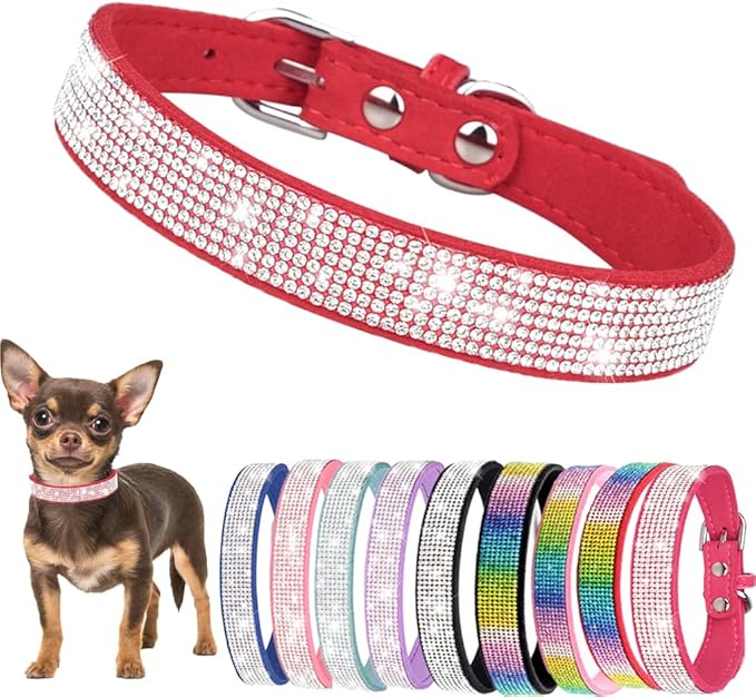 Rhinestone Dog Collars for Large Dogs, Bling Dog Collar with Diamond Crystal Glitter Sparkling Female Dog Collars for Medium Large Dogs Red, XL