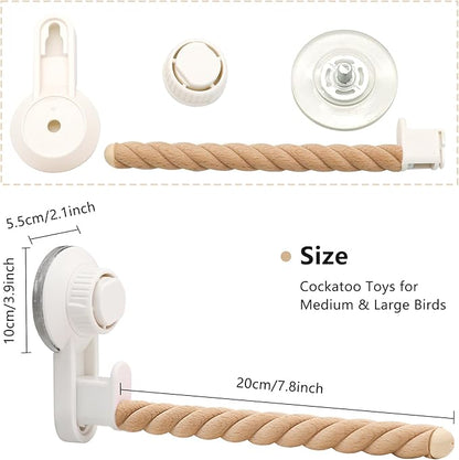 Suction Cup Bird Perch,Natural Wood Parrot Window/Bath/Car/Travel/Shower Perches Stand Portable Parakeet Grinding Stick Training Toys for Small and Medium Birds(Twist Grain)