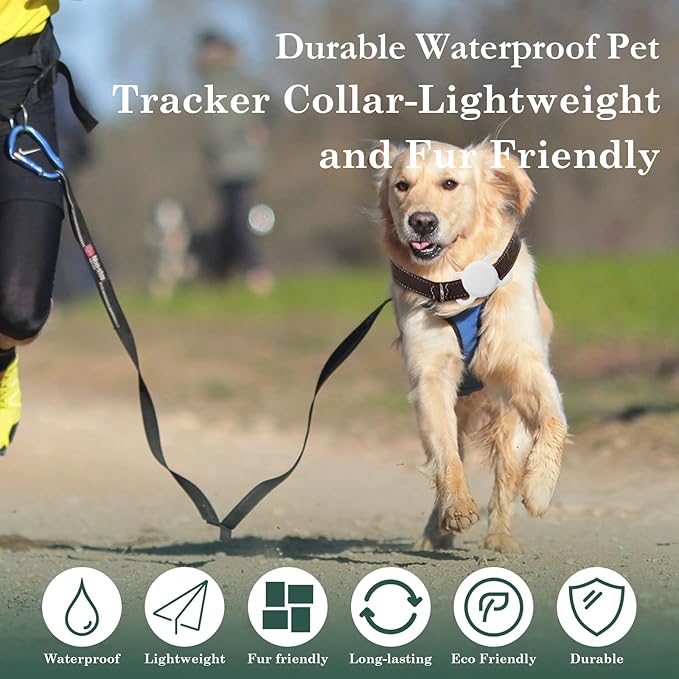 Dog Tracker with Collar Holder, Smart Pet Tracker, MFi Certificated Tracking Device, Waterproof Bluetooth, No Monthly Fee, Works with Find My, Not GPS Tracker (iOS Only) (White, M)