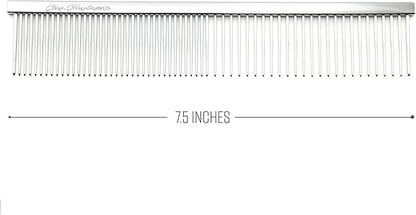 Chris Christensen Groomers Bundle - 000 7.5 in. Greyhound Style Fine/Coarse Buttercomb, Stainless Steel - Big K Slicker Dog Brush Large, Perfect for Doodles, Angled Polished Pins