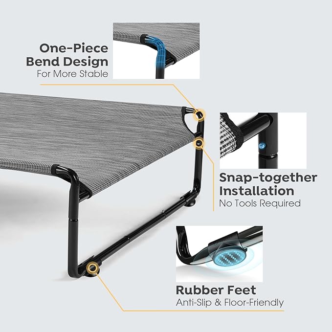 Veehoo Large Elevated Dog Bed with Flannel Dog Blanket, Outdoor Guardrail Raised Pet Cot for Extra Large Dogs, Anti-Slip Camping Dog Hammock Bed, Breathable Teslin Mesh Fabric, XXL, CWC2201B