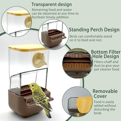 Automatic Bird Feeder for Cage, No Mess Automatic Bird Feeder Water Dispenser Set Acrylic Parrot Food Container Drinker Cage Accessories for Small Birds Canary Parakeet Finch Cockatiel Lovebirds