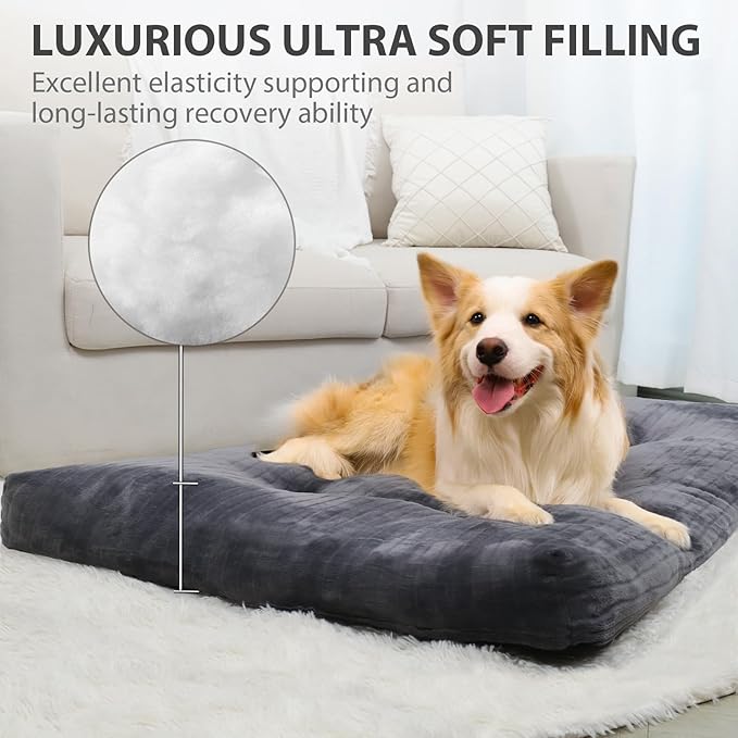 Dog Crate Bed Washable Dog Beds for Extra Large Dogs Deluxe Thick Flannel Fluffy Comfy Kennel Pad Anti-Slip & Anti-Scratch Pet Sleeping Mat, 41 x 27 Inch, Gray