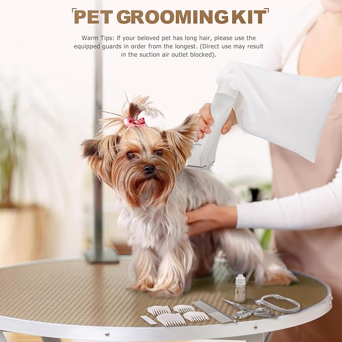2-in-1 Dog Clipper, Dog Grooming Kit, Low Noise Rechargeable Cordless Trimmer Cat Clipper, Vacuum, Professional Electric Hair Trimmer with Comb Guides & Scissors Waterproof