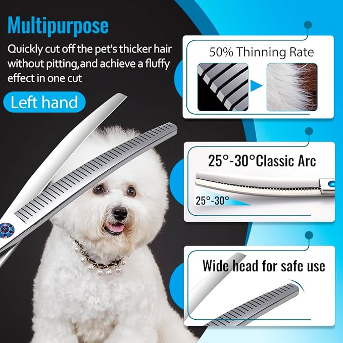 Dog Grooming Scissors: Left Handed 7 inch Pet Shears Made Of Japanese 440C Advanced Stainless Steel Professional Grooming Scissors for Dogs Cats and Other Pets