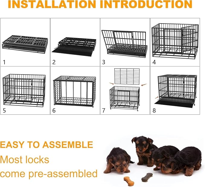 42 Inch Heavy Duty Dog Crate with Secure Locking System, Escape-Proof Dog Cage Kennel for Medium to Large Dogs, Indestructible Chew-Resistant Design, Dual Doors & Easy-Clean Removable Tray
