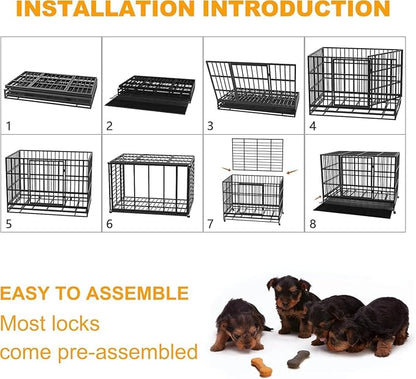 42 Inch Heavy Duty Dog Crate with Secure Locking System, Escape-Proof Dog Cage Kennel for Medium to Large Dogs, Indestructible Chew-Resistant Design, Dual Doors & Easy-Clean Removable Tray