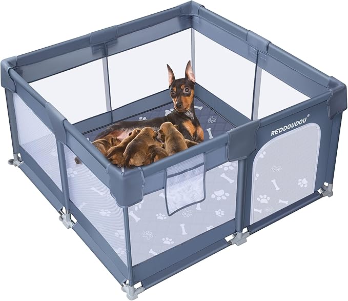 50_50_27 Inch Pet Whelping Box, Doggy Play Pen for Pets, Dogs, Puppies, Kitten, Dog Playpens Indoor with Machine Washable Urine Pad - Small Puppy Playpen, Rabbit Pen Indoor