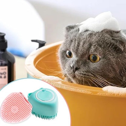 2 Pack Pet Bath Massage Brush Soft Silicone with Ring Handle Shampoo Dispenser for Dogs Cats