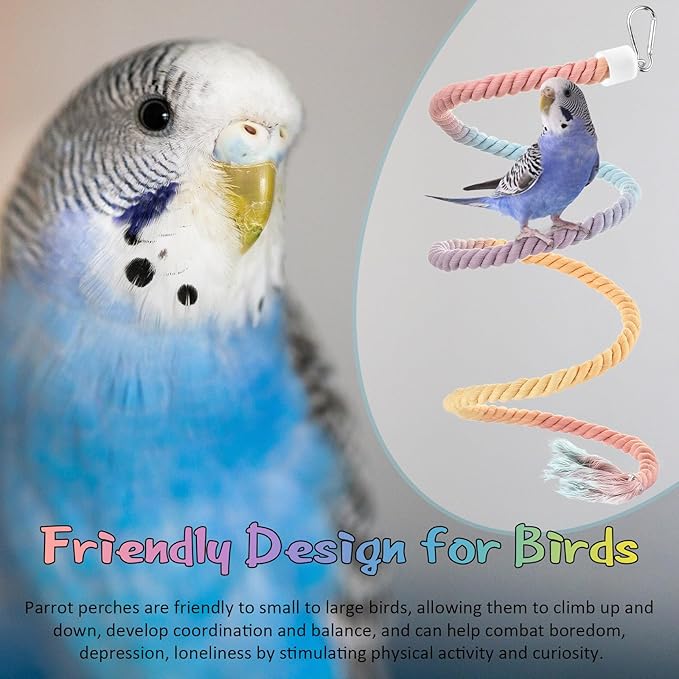 2 Pcs Gradient Bird Rope Perches Birdcage Swing Toy for Parrots Birdcage Cotton Swing Climbing Rope Standing Bungee Toy Accessory for Parrots, Cockatiel, Parakeet, Lovebird, Budgie (59'')