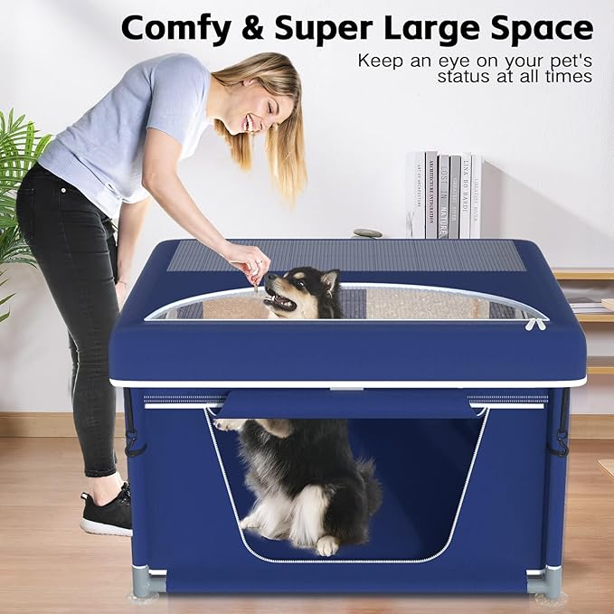 Dog Playpen 42 _ 42 Inch, Puppy PlayPen with Gate for Puppies, Cat, Small and Medium Dogs, Pet PlayPen with Roof for Outdoors & Indoors, Thickened Fabric, Safe & Sturdy Dog Fence