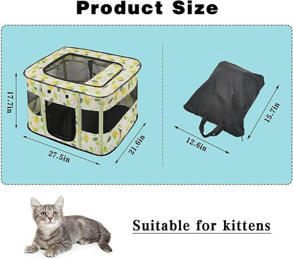 Hamiledyi Small Kitten Playpen Indoor with Top Portable Collapsible Cat Play Pen, Foldable Rectangle Puppy Exercise Kennel, Collapsible Enclosedfor Pet (Green)