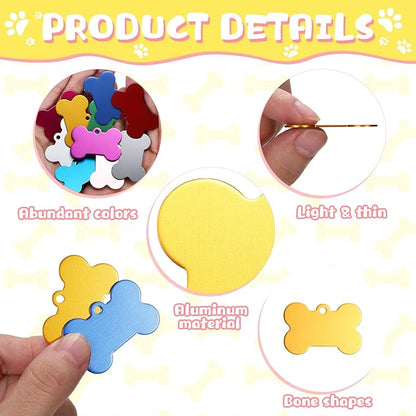 50 Pcs Blank Dog Pet Tags for Engraving 38MM Aluminum Bone Shape Name Tag Colorful Double Sided Dog Cat Phone Number Tag Pendantsnts