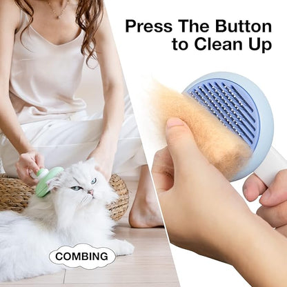 Cat Brush for Shedding, Pet Grooming Self Cleaning Slicker Brush for Cats & Dogs, Removes Tangles, Loose Undercoat, Blue+Pink
