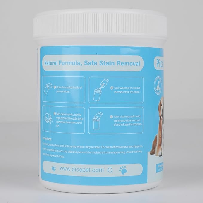 Hypoallergenic Eye Wipes for Dog & Cats, 100 Pcs Plant-Based Tear Stain Remover for Discharge, Crust, Allergies, Itching, Unscented, Double Layer, Made in PRC