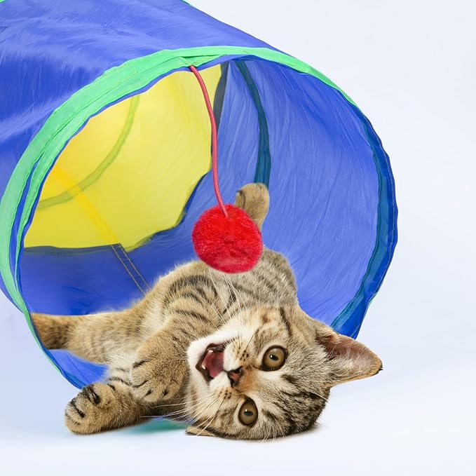 Sheldamy Cat Tunnel, 2-Way Cat Tunnels for Indoor Cats, Collapsible Cat Play Tunnel, Interactive Toy Maze Cat House with 1 Play Ball for Cats, Puppy, Kitty, Kitten, Rabbit (Rainbow)…