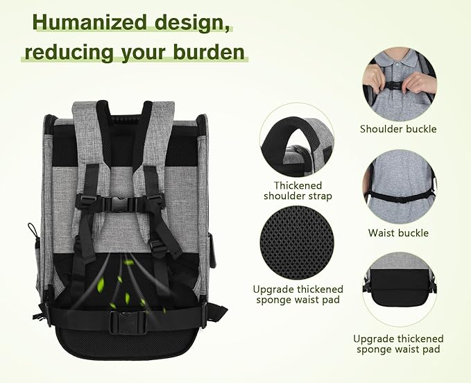 Pecute Cat Backpack, Adult Cat Backpackswith Breathable Mesh, Collapsible Small Dog Backpack, Pet Backpack with Multi-Pockets, Great for Travel Hiking Camping (Gray)